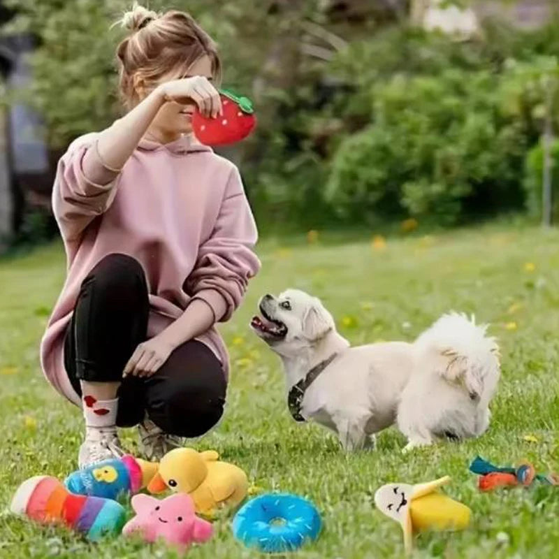 7-in-1 Plush Fruit & Veg Dog Toy Set