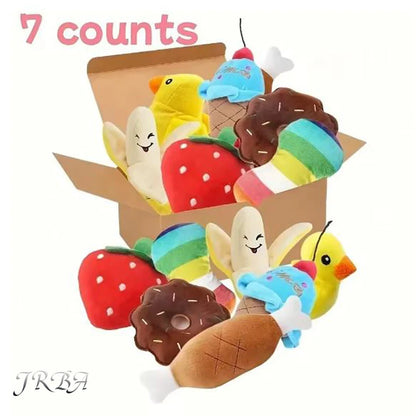 7-in-1 Plush Fruit & Veg Dog Toy Set
