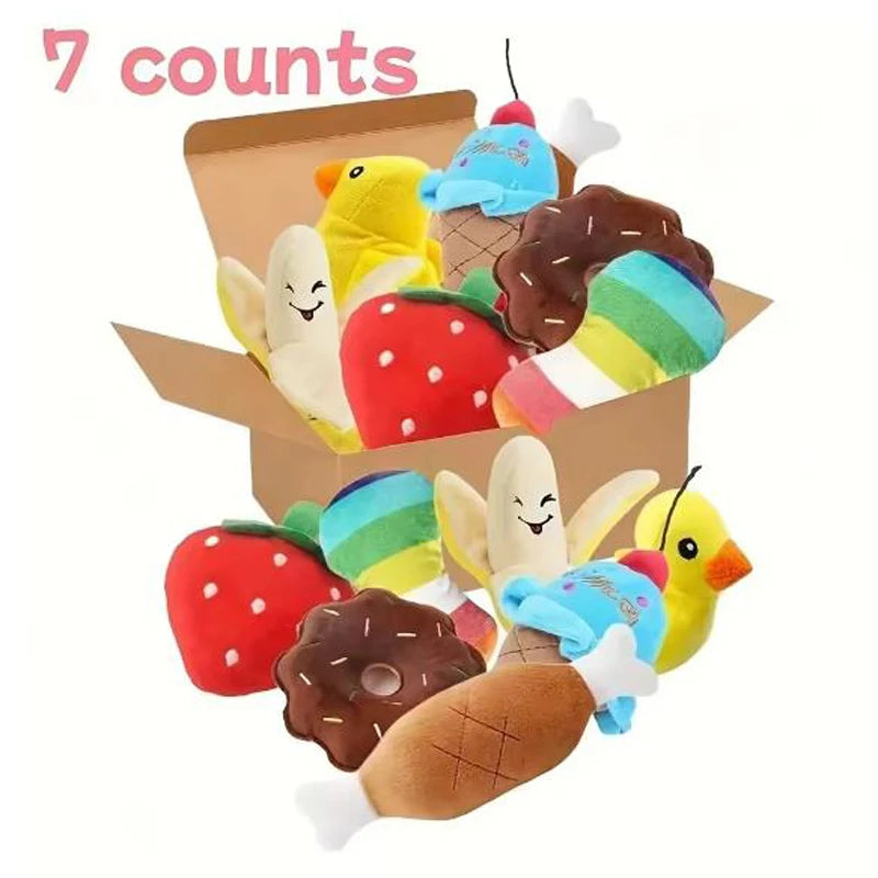 7-in-1 Plush Fruit & Veg Dog Toy Set